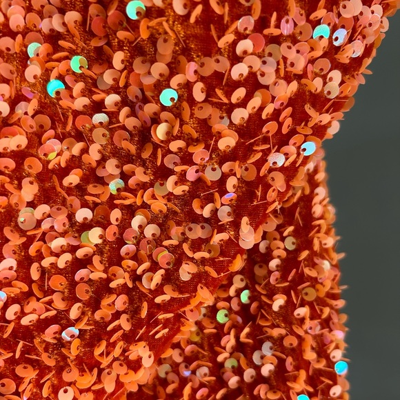 Hoco Sequined One-Shoulder Orange Dress, size 4, - Picture 2 of 3